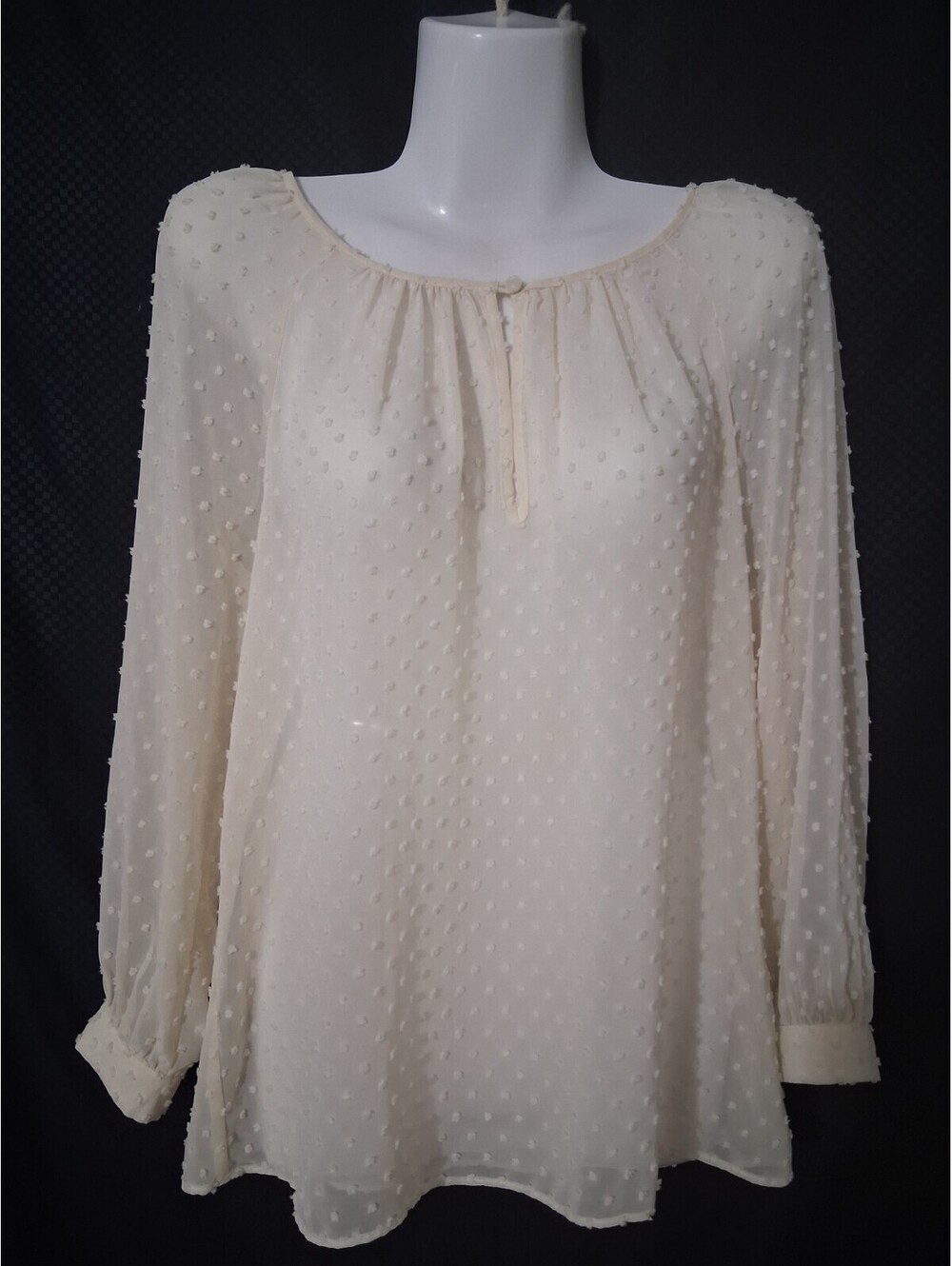 J.Crew Women's Ivory Swiss Dot Chiffon Front Button Keyhole Sheer Boho Top, XS